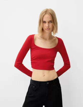 Tricou cu mânecă lungă, cu părțile strânse
