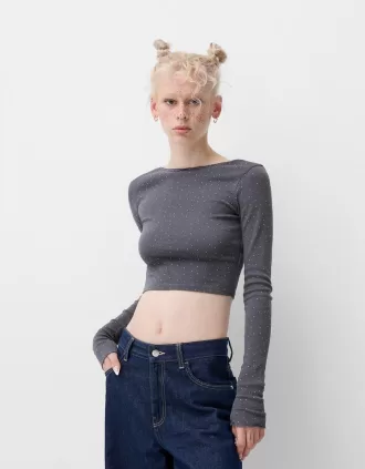 Tricou cu maneca lunga cu strasuri peste tot