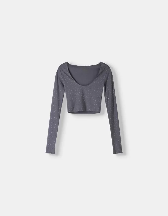 Tricou cu maneca lunga cu strasuri peste tot Tricou cu maneca lunga cu strasuri peste tot