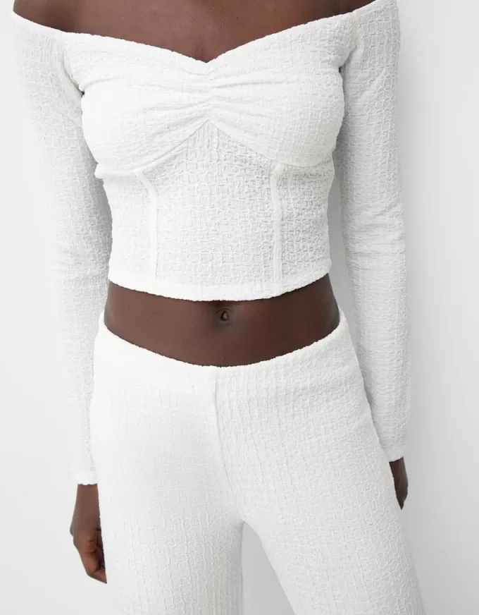 Tricou cu mânecă lungă din tricot vafe Tricou cu mânecă lungă din tricot vafe