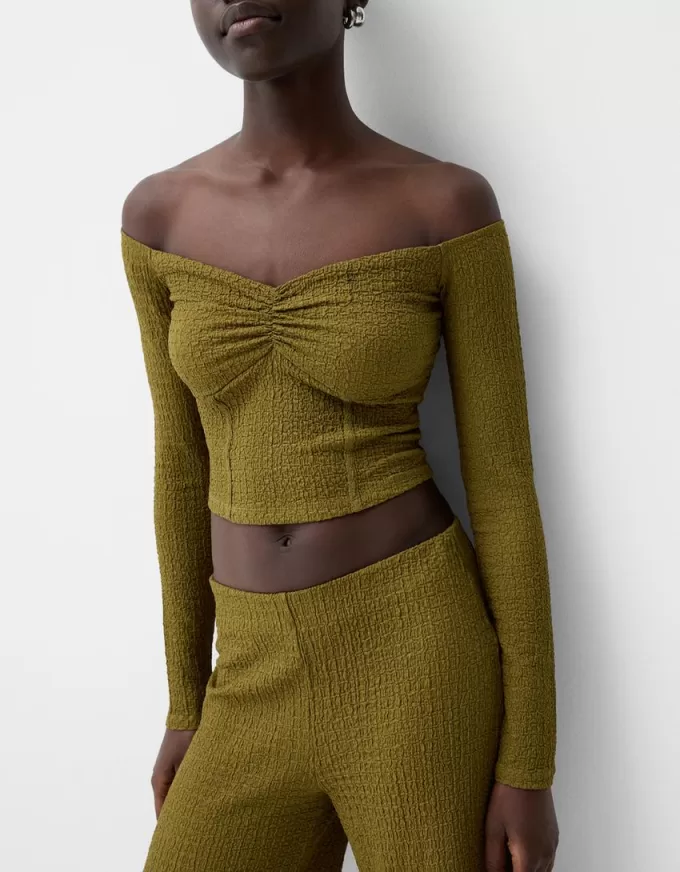 Tricou cu mânecă lungă din tricot vafe Tricou cu mânecă lungă din tricot vafe