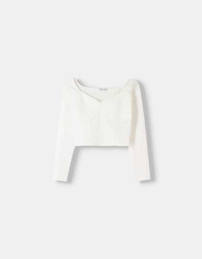 Tricou cu mânecă lungă din tricot vafe Tricou cu mânecă lungă din tricot vafe