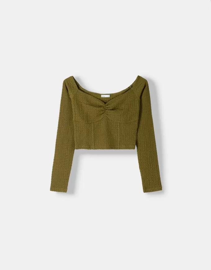 Tricou cu mânecă lungă din tricot vafe Tricou cu mânecă lungă din tricot vafe