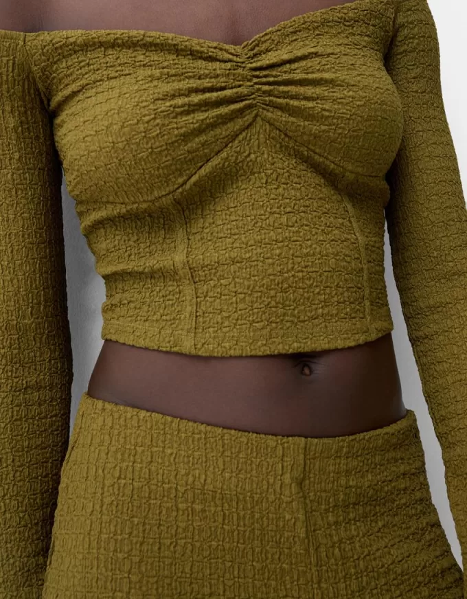 Tricou cu mânecă lungă din tricot vafe Tricou cu mânecă lungă din tricot vafe