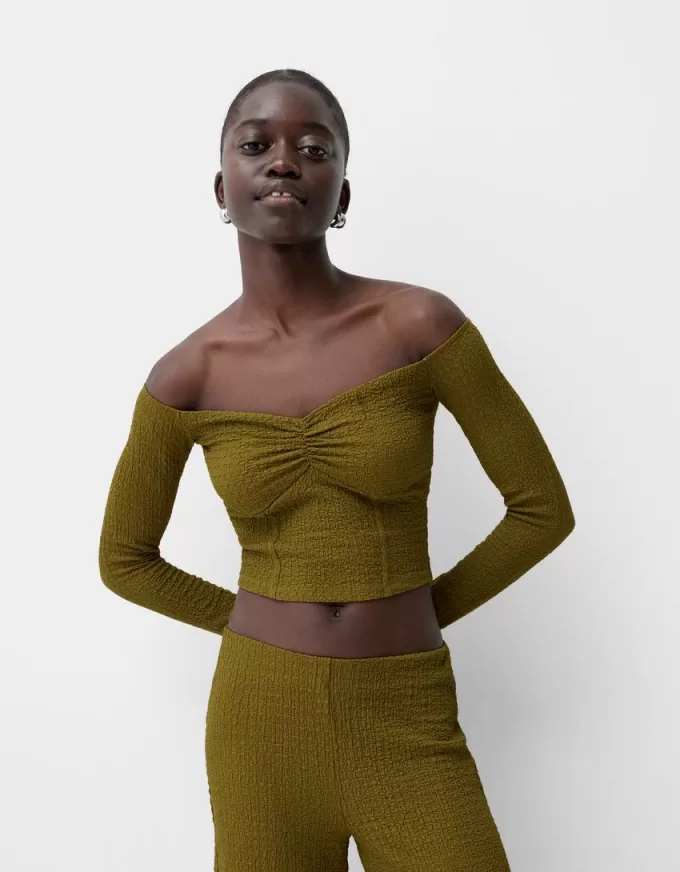 Tricou cu mânecă lungă din tricot vafe Tricou cu mânecă lungă din tricot vafe