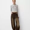 Tricou cu mânecă lungă imprimat cu nervuri, cu știfturi Tricou cu mânecă lungă imprimat cu nervuri, cu știfturi