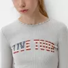 Tricou cu mânecă lungă imprimat cu nervuri, cu știfturi Tricou cu mânecă lungă imprimat cu nervuri, cu știfturi