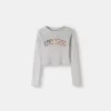 Tricou cu mânecă lungă imprimat cu nervuri, cu știfturi Tricou cu mânecă lungă imprimat cu nervuri, cu știfturi