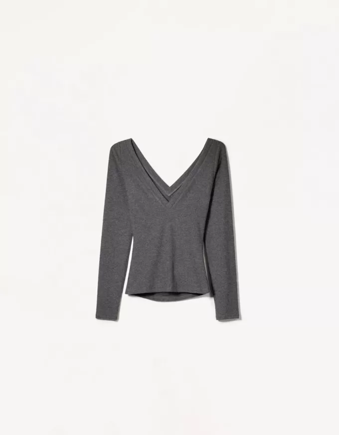 Tricou cu mânecă lungă și decolteu în V Tricou cu mânecă lungă și decolteu în V