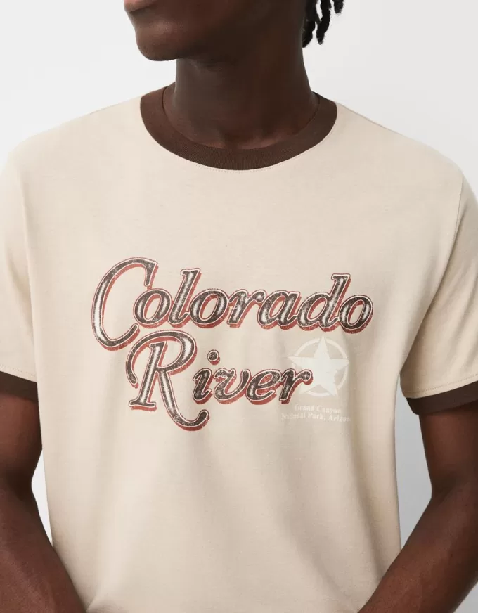 Tricou cu mânecă scurtă, cu borduri contrastante cu nervuri