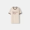 Tricou cu mânecă scurtă, cu borduri contrastante cu nervuri