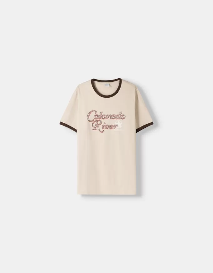 Tricou cu mânecă scurtă, cu borduri contrastante cu nervuri