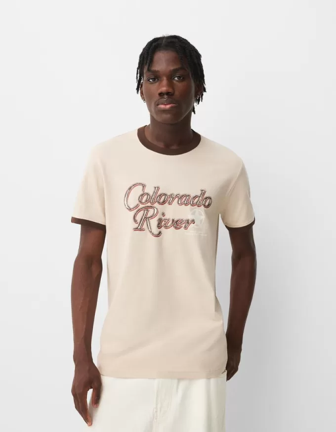Tricou cu mânecă scurtă, cu borduri contrastante cu nervuri