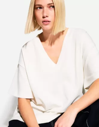 Tricou cu mânecă scurtă cu decolteu în V din bumbac greu