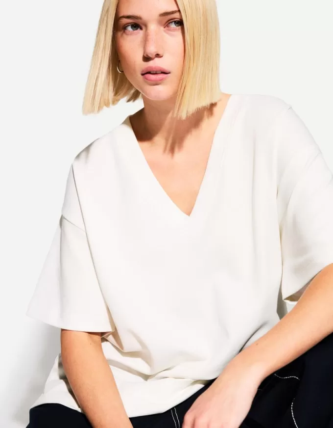 Tricou cu mânecă scurtă cu decolteu în V din bumbac greu Tricou cu mânecă scurtă cu decolteu în V din bumbac greu