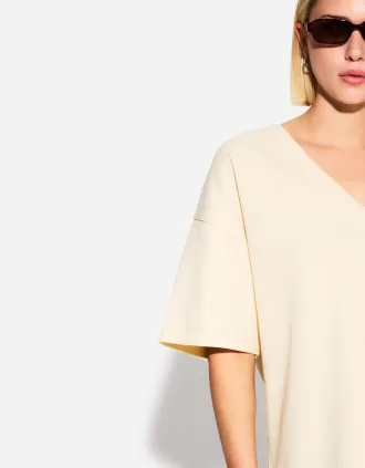 Tricou cu mânecă scurtă cu decolteu în V din bumbac greu