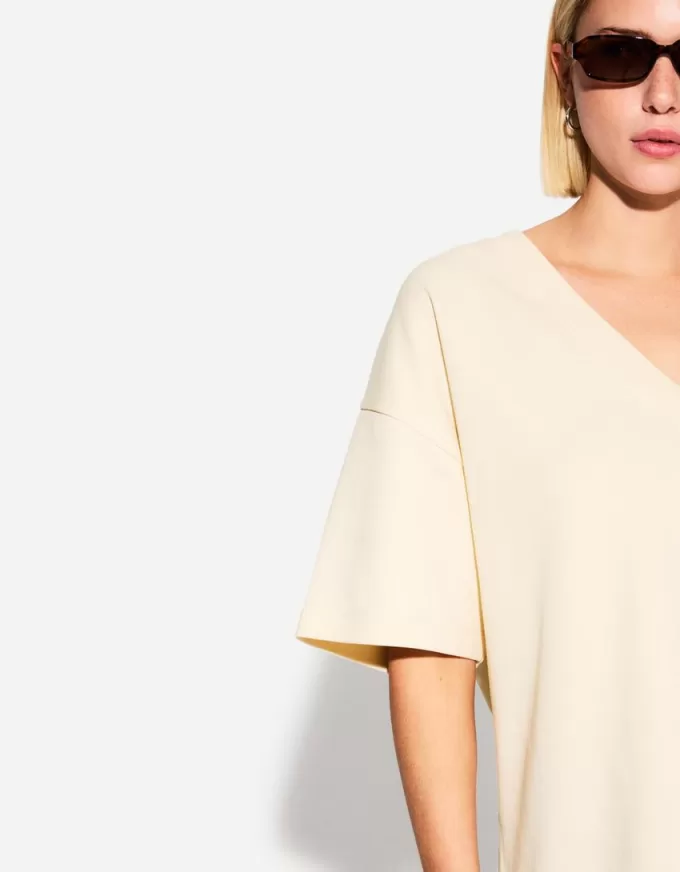 Tricou cu mânecă scurtă cu decolteu în V din bumbac greu Tricou cu mânecă scurtă cu decolteu în V din bumbac greu