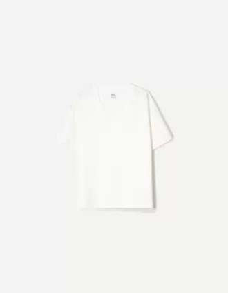 Tricou cu mânecă scurtă cu decolteu în V din bumbac greu