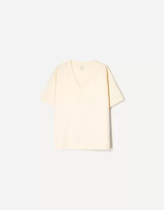 Tricou cu mânecă scurtă cu decolteu în V din bumbac greu