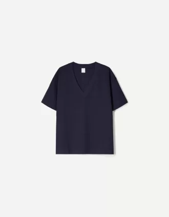 Tricou cu mânecă scurtă cu decolteu în V din bumbac greu
