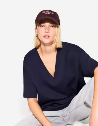 Tricou cu mânecă scurtă cu decolteu în V din bumbac greu