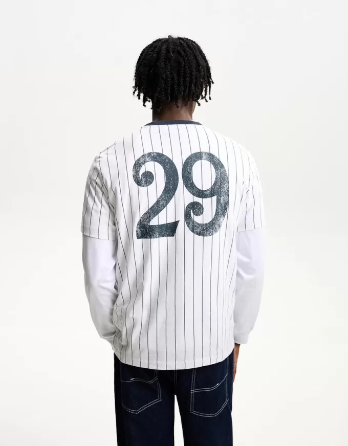 Tricou cu mânecă scurtă cu dungi sport cu imprimeu Tricou cu mânecă scurtă cu dungi sport cu imprimeu