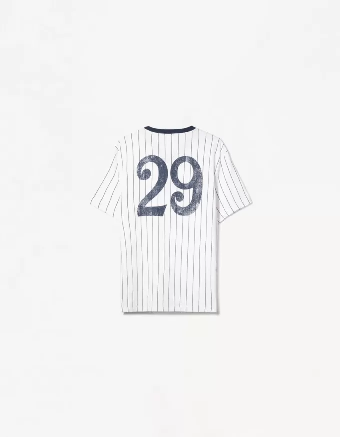 Tricou cu mânecă scurtă cu dungi sport cu imprimeu Tricou cu mânecă scurtă cu dungi sport cu imprimeu