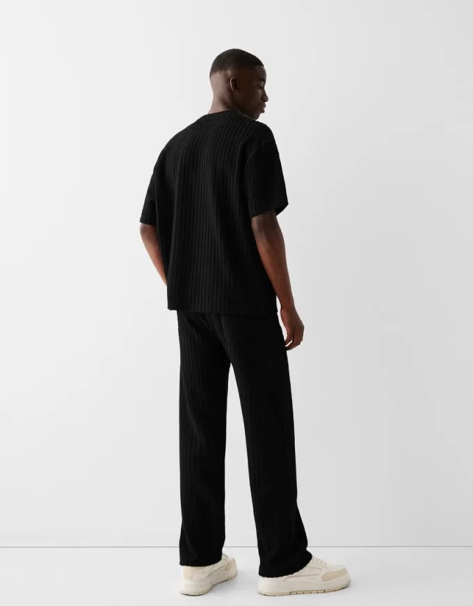 Tricou cu mânecă scurtă cu dungi texturate Tricou cu mânecă scurtă cu dungi texturate