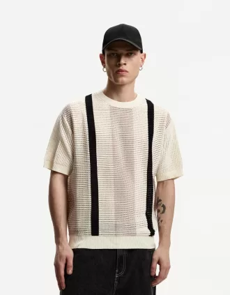 Tricou cu mânecă scurtă cu dungi texturate
