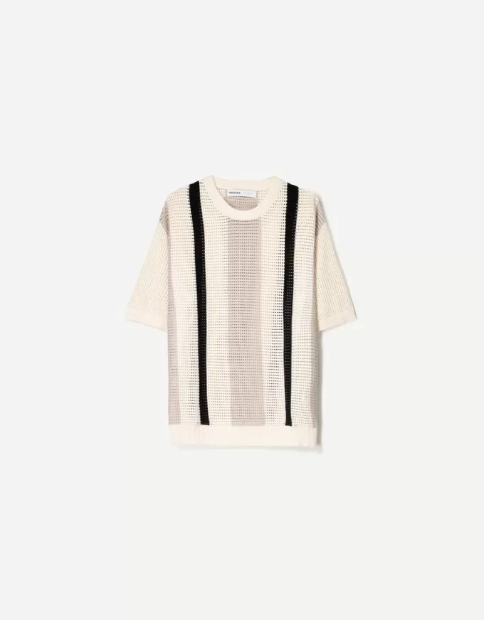 Tricou cu mânecă scurtă cu dungi texturate Tricou cu mânecă scurtă cu dungi texturate