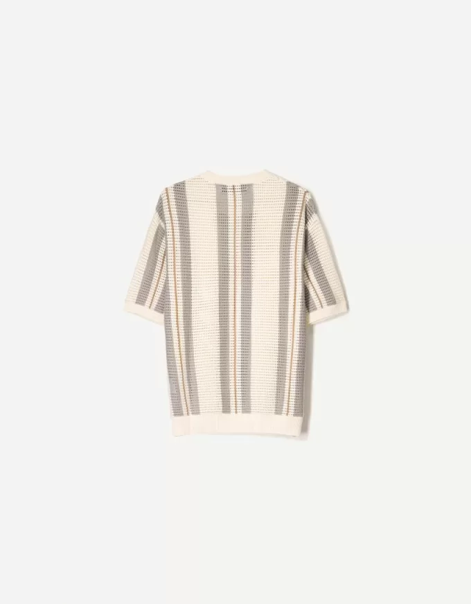 Tricou cu mânecă scurtă cu dungi texturate Tricou cu mânecă scurtă cu dungi texturate