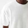 Tricou cu mânecă scurtă cu dungi texturate Tricou cu mânecă scurtă cu dungi texturate