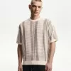 Tricou cu mânecă scurtă cu dungi texturate Tricou cu mânecă scurtă cu dungi texturate