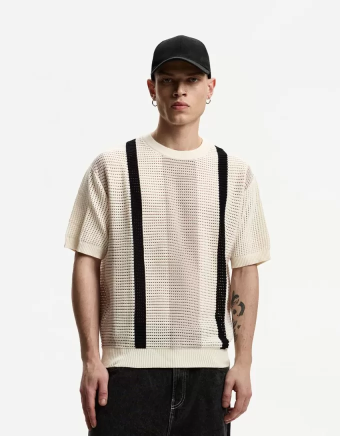 Tricou cu mânecă scurtă cu dungi texturate Tricou cu mânecă scurtă cu dungi texturate