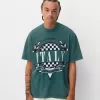 Tricou cu mânecă scurtă cu efect decolorat și imprimeu Tricou cu mânecă scurtă cu efect decolorat și imprimeu