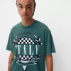 Tricou cu mânecă scurtă cu efect decolorat și imprimeu Tricou cu mânecă scurtă cu efect decolorat și imprimeu