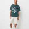 Tricou cu mânecă scurtă cu efect decolorat și imprimeu Tricou cu mânecă scurtă cu efect decolorat și imprimeu