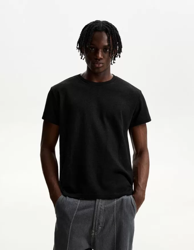 Tricou cu mânecă scurtă cu efect slub Tricou cu mânecă scurtă cu efect slub