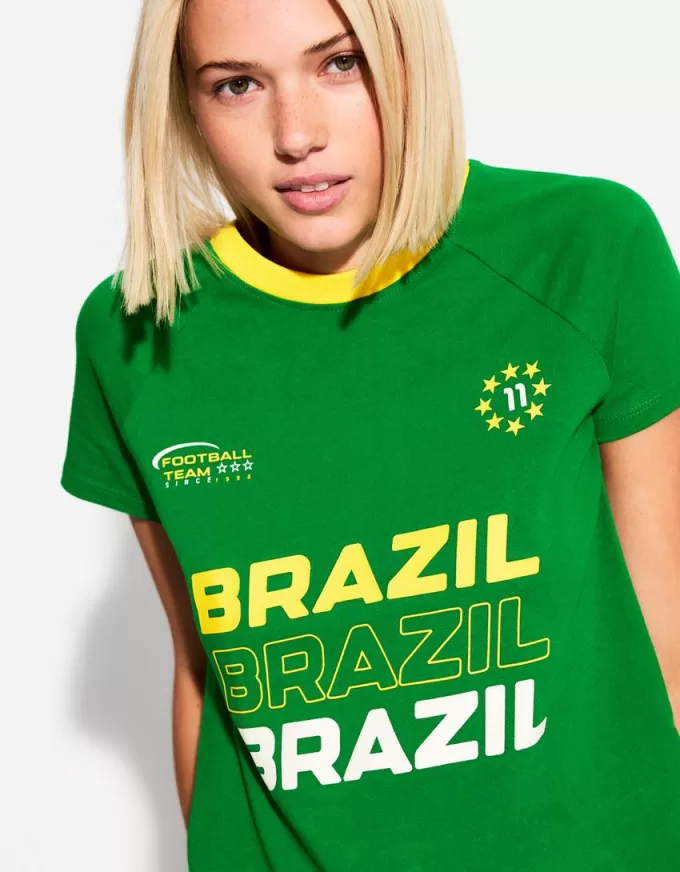 Tricou cu maneca scurta cu imprimeu contrastant Tricou cu maneca scurta cu imprimeu contrastant