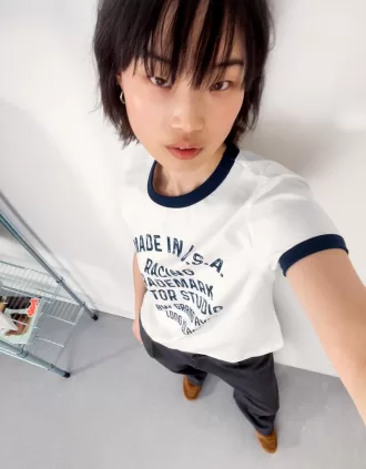 Tricou cu maneca scurta cu imprimeu contrastant