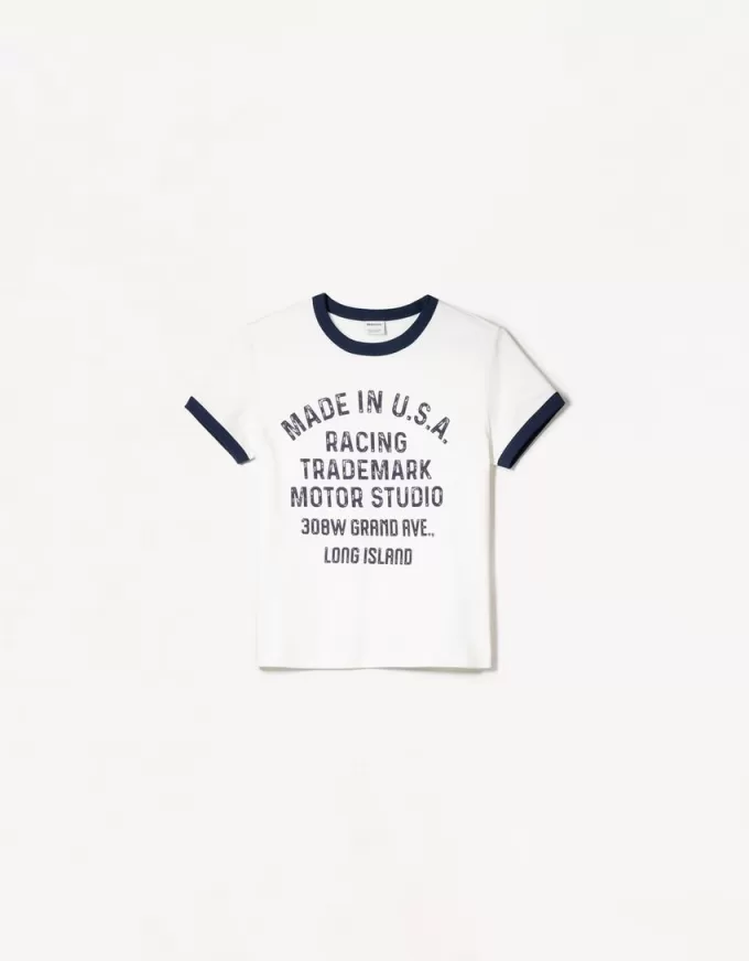 Tricou cu maneca scurta cu imprimeu contrastant Tricou cu maneca scurta cu imprimeu contrastant