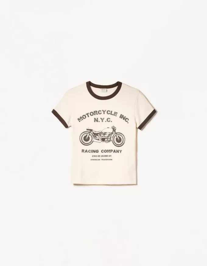 Tricou cu maneca scurta cu imprimeu contrastant Tricou cu maneca scurta cu imprimeu contrastant