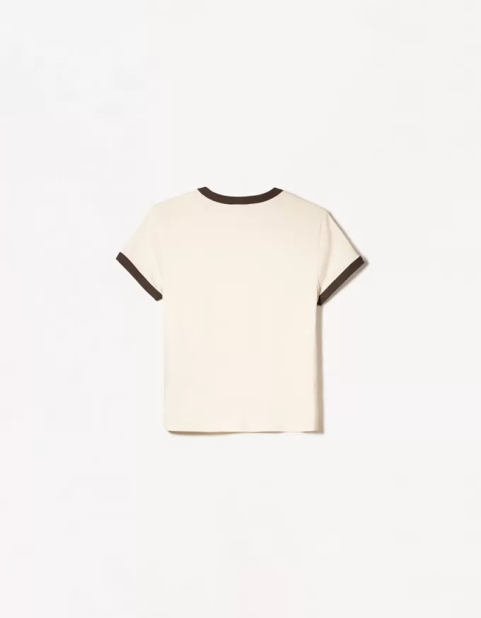 Tricou cu maneca scurta cu imprimeu contrastant Tricou cu maneca scurta cu imprimeu contrastant