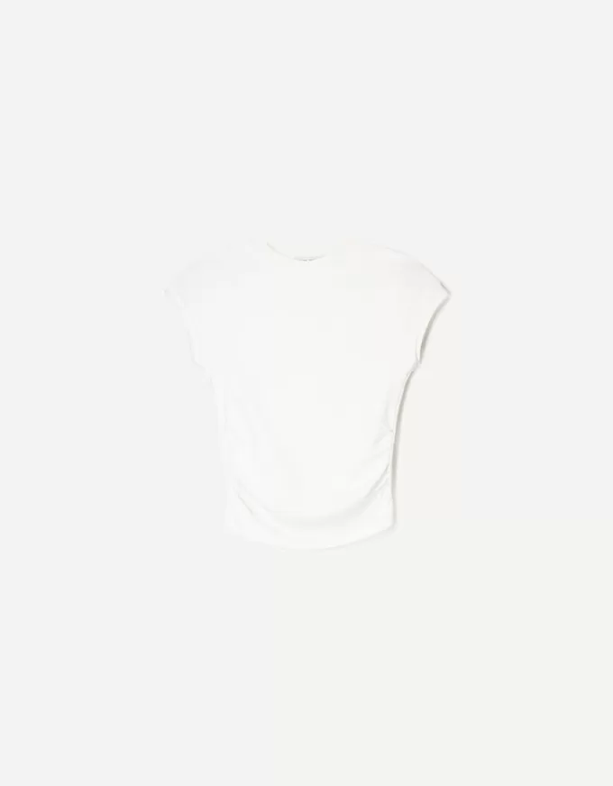 Tricou cu mânecă scurtă cu încrețire laterală Tricou cu mânecă scurtă cu încrețire laterală