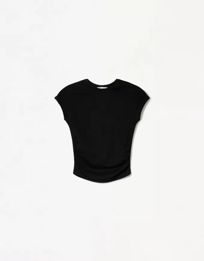 Tricou cu mânecă scurtă cu încrețire laterală Tricou cu mânecă scurtă cu încrețire laterală