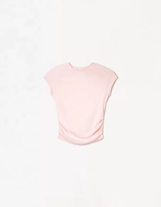 Tricou cu mânecă scurtă cu încrețire laterală Tricou cu mânecă scurtă cu încrețire laterală