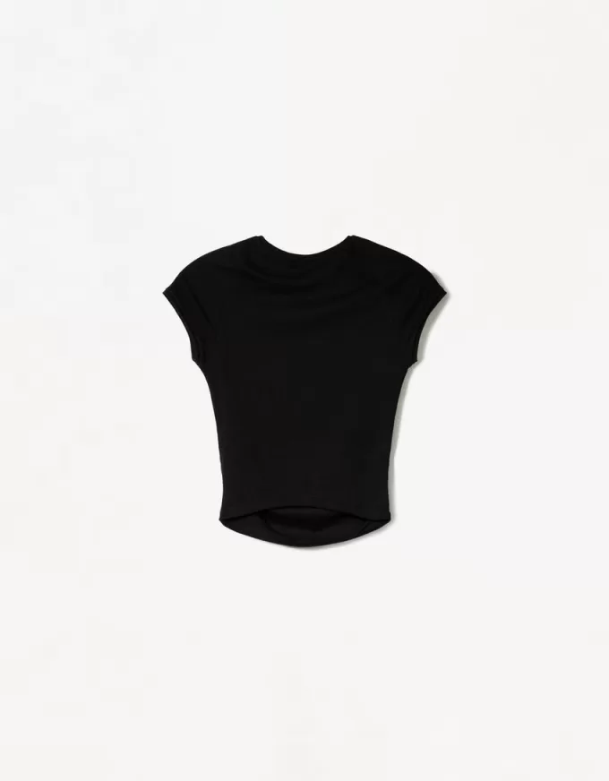 Tricou cu mânecă scurtă cu încrețire laterală Tricou cu mânecă scurtă cu încrețire laterală