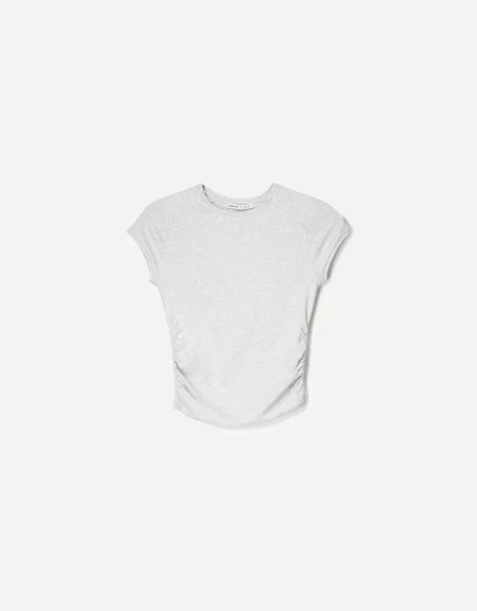 Tricou cu mânecă scurtă cu încrețire laterală Tricou cu mânecă scurtă cu încrețire laterală