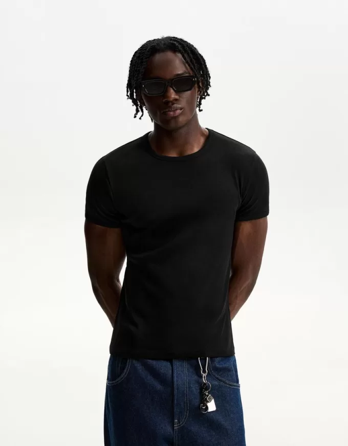 Tricou cu mânecă scurtă cu nervuri Tricou cu mânecă scurtă cu nervuri