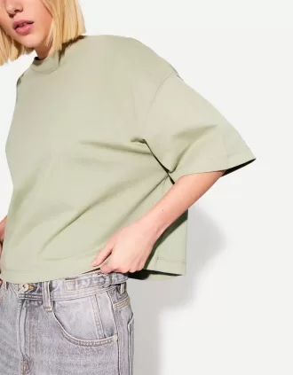 Tricou cu mânecă scurtă, din bumbac greu, în formă boxy